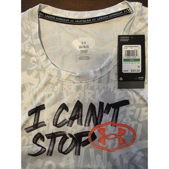 NEW Under Armour Tank Top Men L Compression Fit Active Workout I Cant Stop NWT - Picture 2 of 3